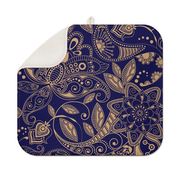 Elegant Paisley Pattern Dish Drying Mat 18x16 Inch Absorbent Microfiber Pad Bohemian Floral Print Heat Resistant Foldable Compact