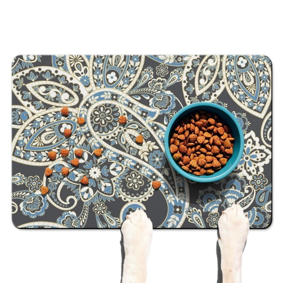 Elegant Paisley Pattern Pet Food Mat - Classic Vintage Print, Non-Slip Waterproof Dog Mat for Tidy Floors