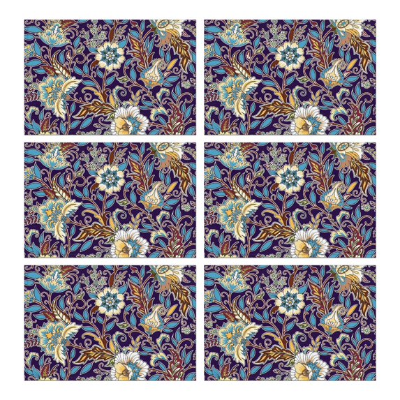 Elegant Paisley Placemats Set of 6, Flax Linen Table Mats Featuring Heat Resistant Wrinkle Free Finish with Colorful Bohemian Retro Floral and Mandala Designs