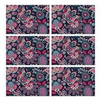 Elegant Paisley Placemats Set of 6, Flax Linen Heat Resistant Wrinkle Free Table Mats with Colorful Vintage Bohemian Floral and Mandala Decor
