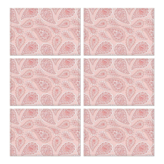 Elegant Paisley Placemats Set of 6, Flax Linen Table Mats with Heat Resistant Wrinkle Free Finish and Colorful Retro Boho Floral Mandala Design