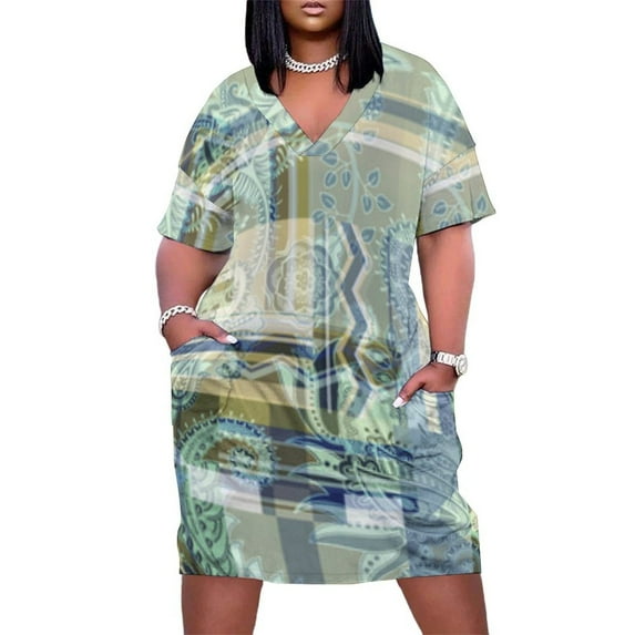 Elegant Paisley Textile Design Pattern Women's Summer Short Sleeve Casual Dresses Party Dress