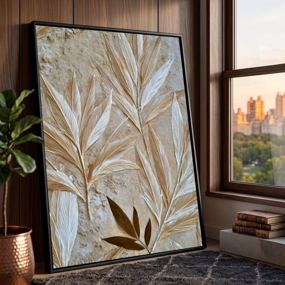 Elegant Palm Leaves Wall Art Neutral Botanical Print Earth Tone Home Decoration Nature Leaf Design Modern Art Artwork, Unframed Paper Print