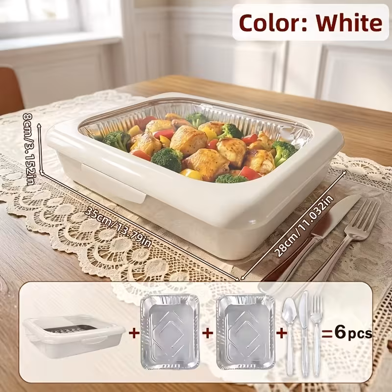 Elegant Pans 2 IN 1 Reusable Plastic Food Storage Boxes with 2 Complimentary Foil Trays and Heat Resistant Durable Plastic Cutlery Set for Outdoor Gatherings,Christmas, And Thanksgiving Presents