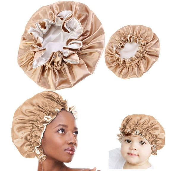 Elegant Parent and Child Satin Lace Nightcap Imitation Silk Hair Sleeping Bonnet for Women and Girls