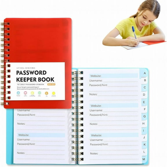 Elegant Password Book Address Book with Alphabetical Tabs - Hardcover Password Book for Internet Website Address Login - Password Keeper and Organizer W/Notes Section & Back Pocket (Red)