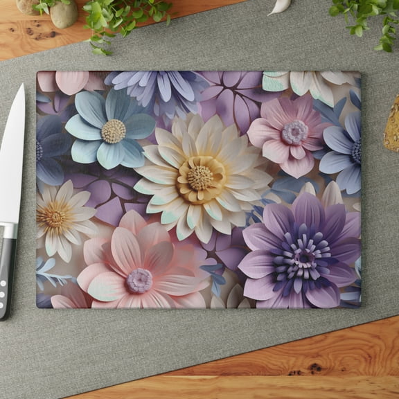 Elegant Pastel Floral Glass Cutting Board