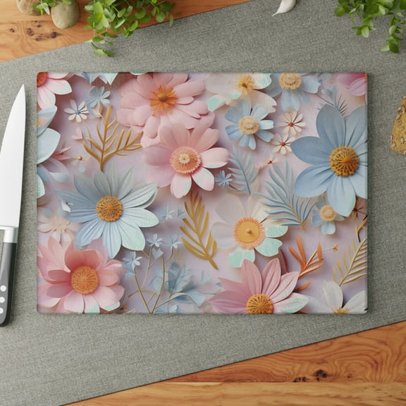 Elegant Pastel Flower Glass Cutting Board