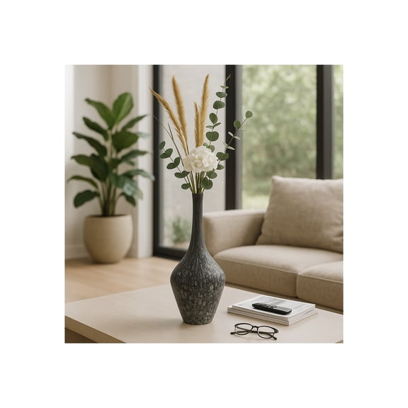 Elegant Patterned Glass Bottle Vase for Living Room Decor - Decorative Home Decor Accent for Flowers, Bedroom, or Office Styling - Contemporary House Vase Perfect for Table Centerpiece - 21", Gray