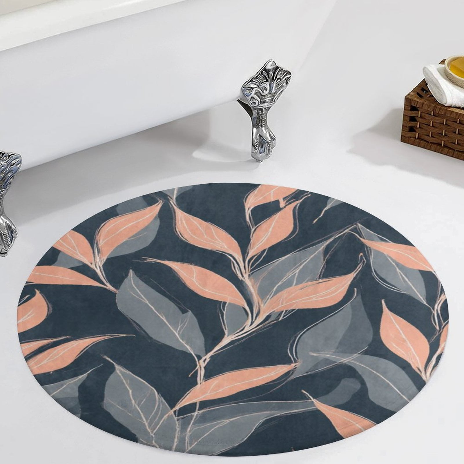 Elegant Peach Leaf Pattern Round Carpet Circle Rug Outdoor Patio Area ...