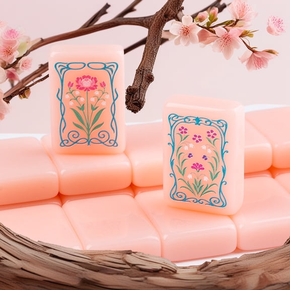 Elegant Peach Pink American Mahjong Set, 166 Artistic Single-Layer Acrylic Tiles for Travel, Boutique Mini Tabletop Game for Gifting and Social Events, Bag