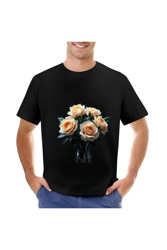 Elegant Peach Roses Graphic Cotton Short Sleeve Tee for Men Unisex T-Shirt up to size 5XL