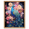 thumbnail image 1 of Elegant Peacock Bird with Rose Flower Blooms Vibrant Floral Blue Pink Orange Artwork Art Print Framed Poster Wall Decor 12x16 inch, 1 of 5