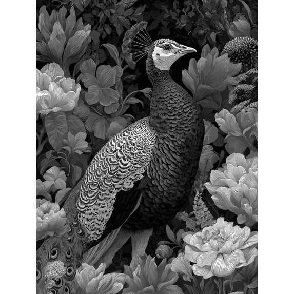 Elegant Peacock & Floral Canvas Print Wall Art for Living Room Office Hotel Dining Room