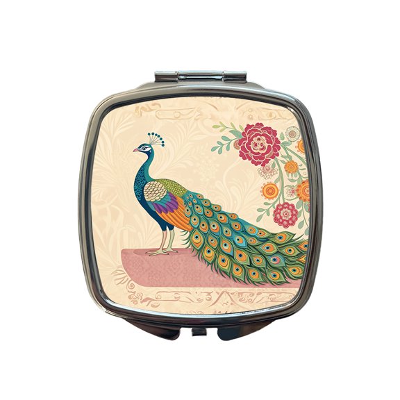 Elegant Peacock Flowers Travel Makeup Handbag Purse Small Pocket Compact Mirror