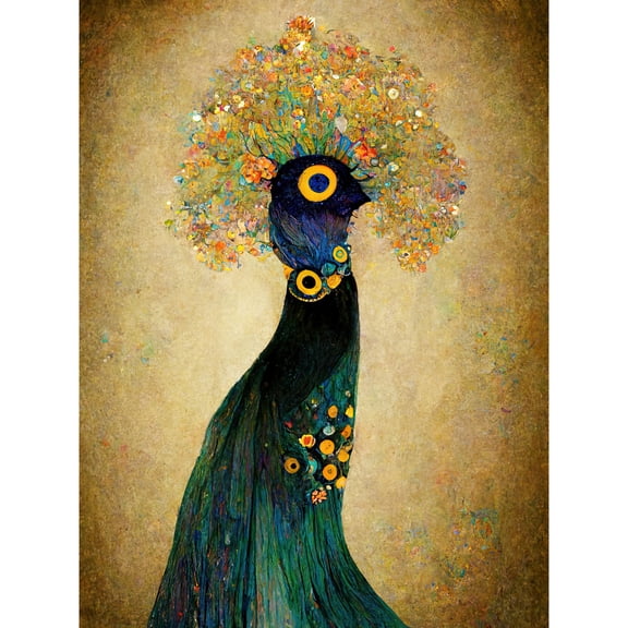 Elegant Peacock Portrait In Emerald And Gold Gustav Klimt Unframed Wall Art Print Poster Home Decor
