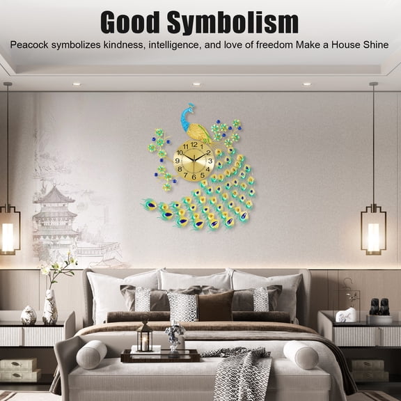 Elegant Peacock-Shaped Wall Clock with Metal Dial, Decorative Timepiece for Living Room, Bedroom, or Dining Room
