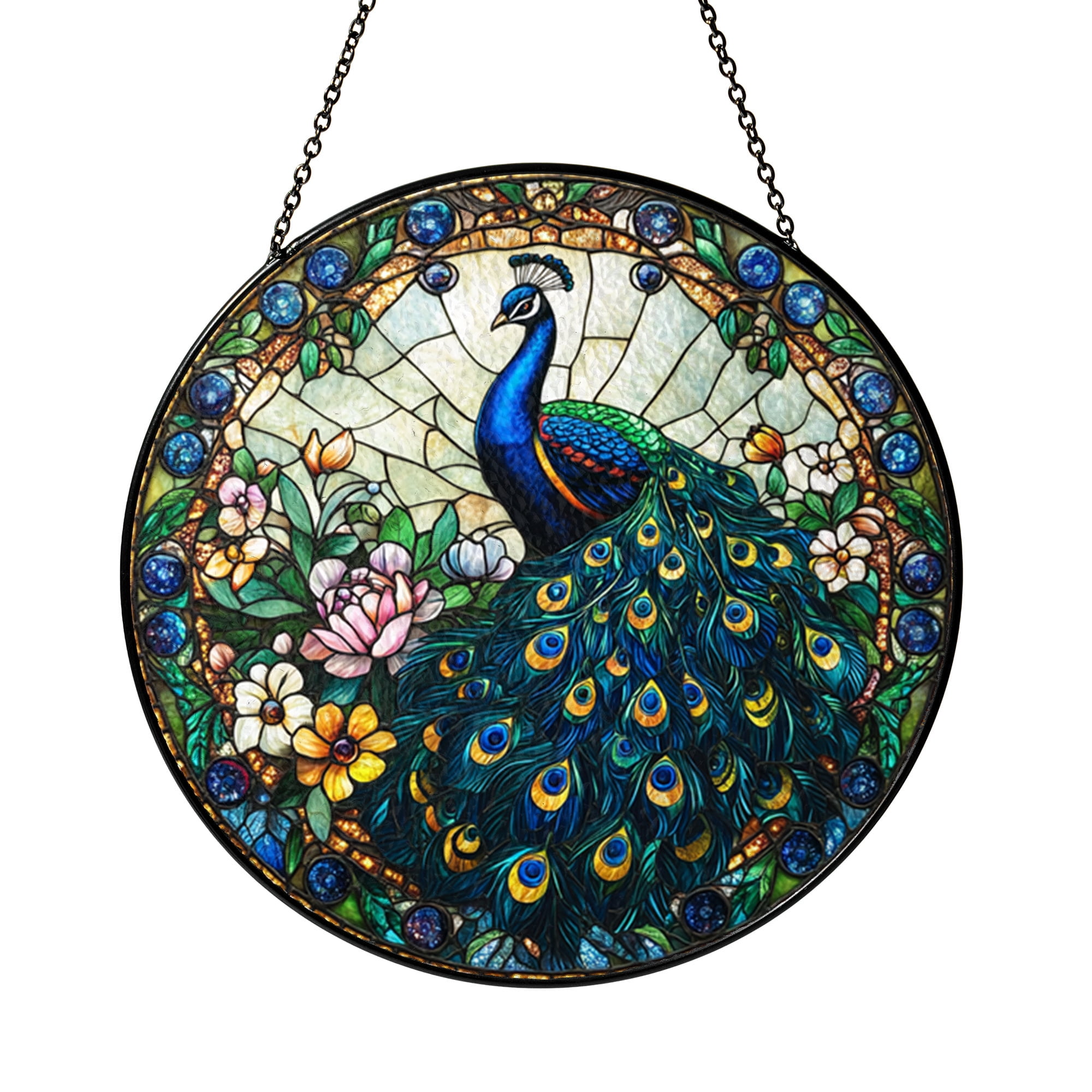 Elegant Peacock Stained Glass Window Art – Vibrant Feather Design ...