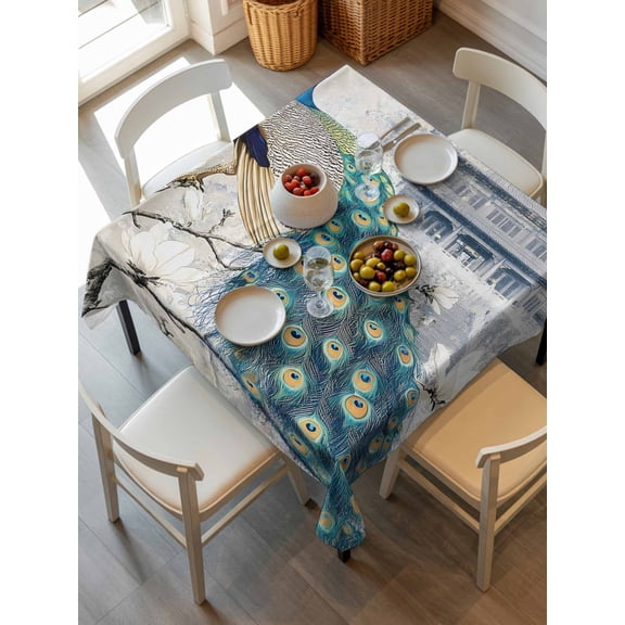 Elegant Peacock Tablecloth Square Table Cloth 54x54,Waterproof Outdoor Table Cloth Covers Decorative Table Protector ,Vintage Attic Magnificent Feathers Washable Table Cover for Kitchen Dinning Party