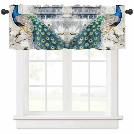 Elegant Peacock Valances for Windows Farmhouse Kitchen Curtains Valances Rod Pocket Valance Curtains for Kitchen Windows Vintage Attic Magnificent Feathers Window Valances for Bathroom 42"x18"