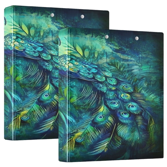 Elegant Peacock in Green 12.4x10.6in PVC Round Ring Binder, D-Ring 3-Hole, Metal Clip, 200 Sheets