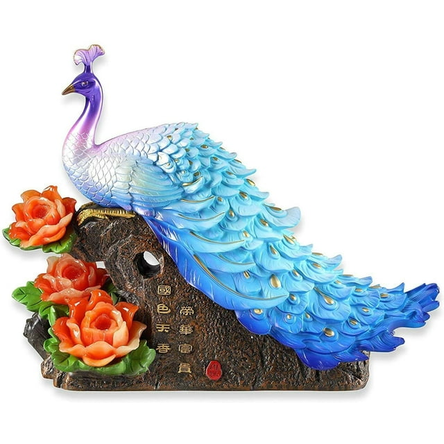 Elegant Peacock with Peony Flower Symbolize Fortune, Beauty / Nobility