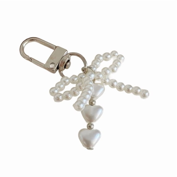 Elegant Pearl Bowknot Keychain For Women Girls Fashion Accessories Cute Heart Shaped Charm Dainty Purse Decoration