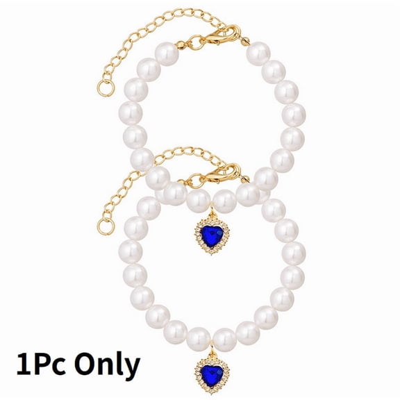 Elegant Pearl Dog Heart Necklace Shiny Rhinestone Pet Jewelry Accessory for Wedding Party Celebration - Blue,S
