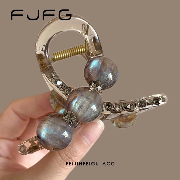 Elegant Pearl Hair Clip for Women, Medium-sized Updo Shark Clip, New Style Back of the Head Rhinestone Hair Clip