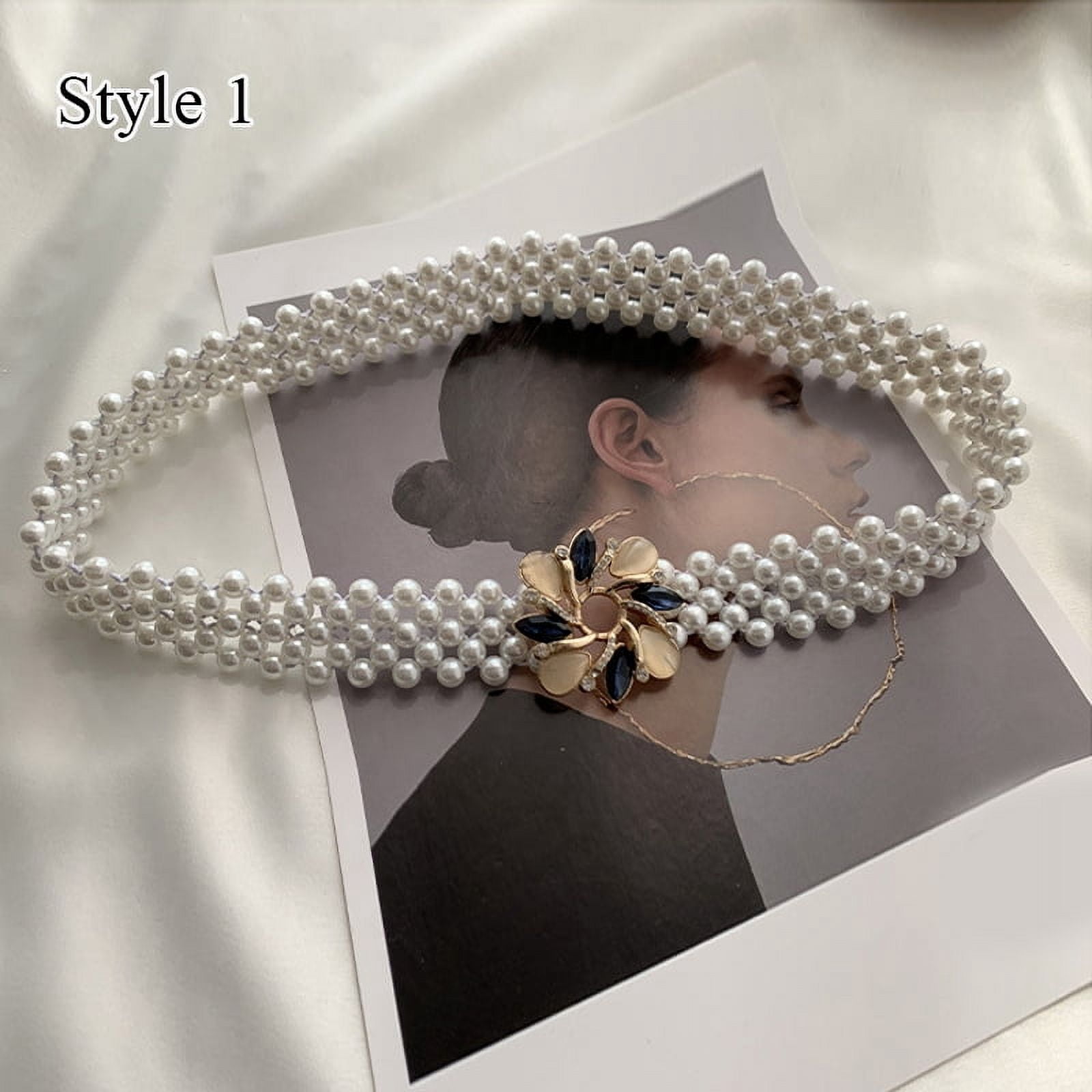 Wedding Belt Female Alloy Flower Rhinestone Pearl Sash Pearl & Opal Bridal Belt Sash – Wedding Elegance | ADORA by  main image 3