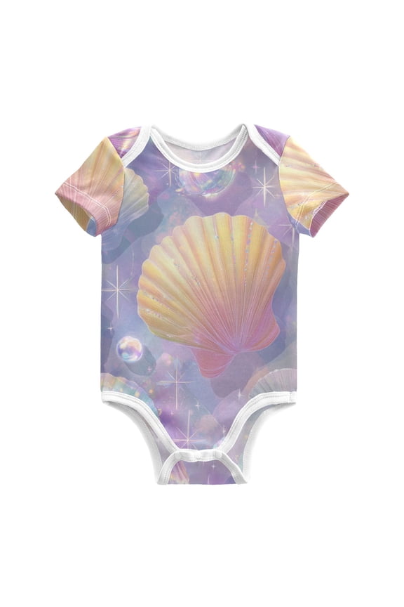 Elegant Pearls Shells Gems Stars Pure Cotton Bodysuit Short Sleeve Pajamas One-Piece Romper Unisex 9M