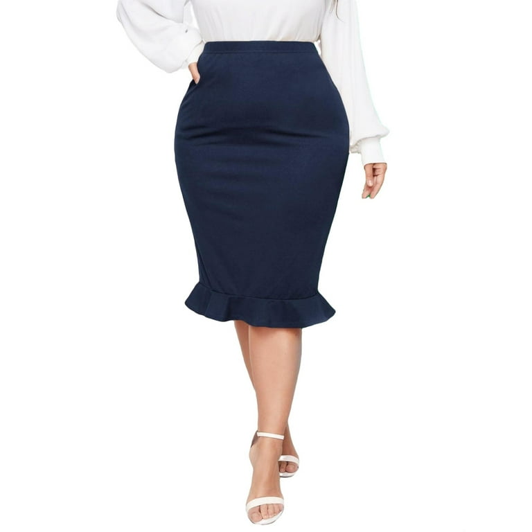 Elegant Pencil Navy Blue Plus Size Skirts Women s