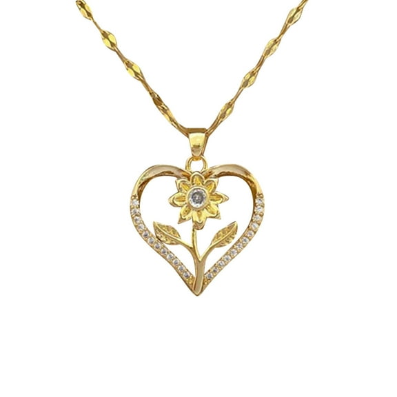 Elegant Pendant Necklace for Women with Sunflower Design and Cubic Zirconia Stones Hollow Out Layering Chain Jewelry for Her