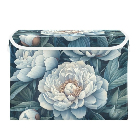 Elegant Peonies Large Storage Bins with Linen Collapsible Lid Storage Box 16.7 x 12.6 x 11.8in