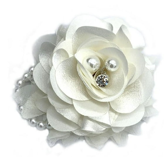 Elegant Peony Flower Brooch Pin for Women Lady Fabric Flower Pearl Brooch Lapel Pins for Wedding Bohemia Dress Suit Ceremony Clothes Accessories Jewelry (White)