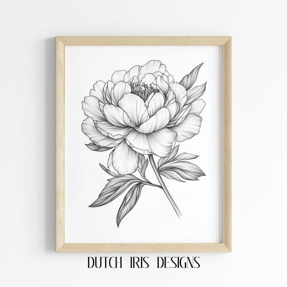 Elegant Peony Line Drawing Art, Minimalist Flower Wall Art, Black And White Botanical Illustration, Home Decor, Floral Art 500 Home Decor #2044, Unframed Canvas Size 8x12