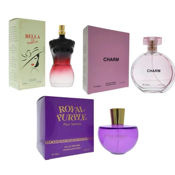 Elegant Perfumes For Women - 3 Pack Set – Charm + Bella Le Parfum + Royal Purple