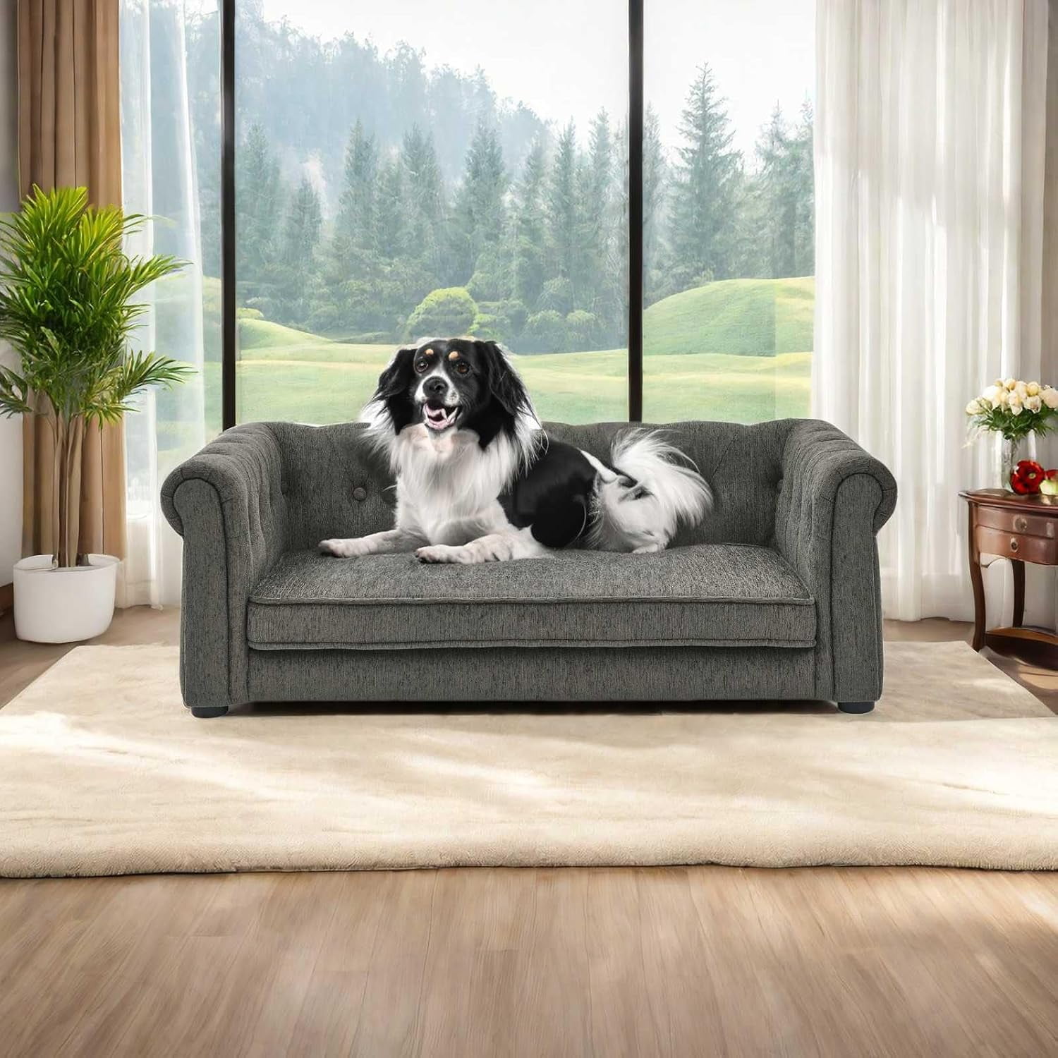 Elegant Pet Sofa, Premium Tufted Fabric Dog Couch, Comfortable & Stylish Pet Furniture, Perfect for Medium to Large Dogs, 38.9"x23.2"x13.7" H, Dark Gray