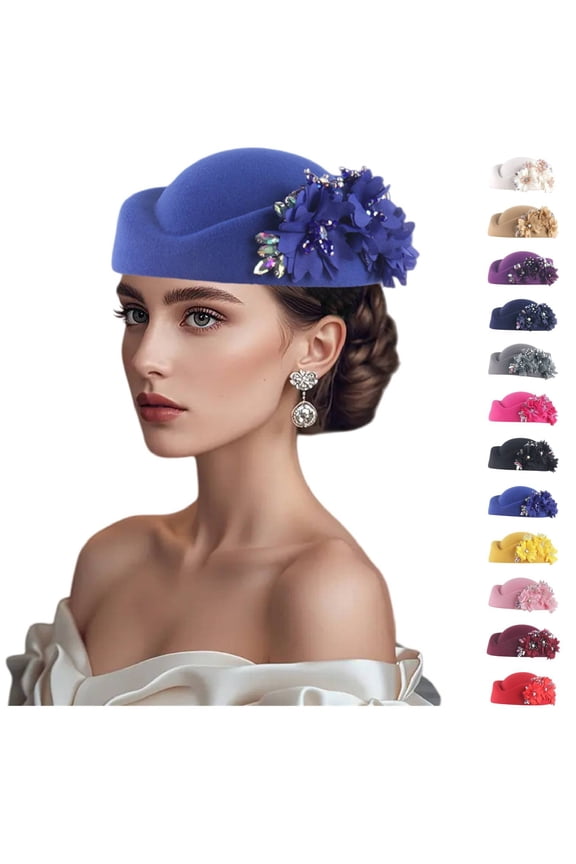 Elegant Pillbox Hat with Flower Applique Women's Church Fascinator and Tea Cap