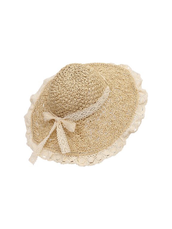 Elegant Pineapple Lace Bowknot Wide Brims Sun Hat For Women Beach Outdoor Straw Braided Design Lightweight Hat