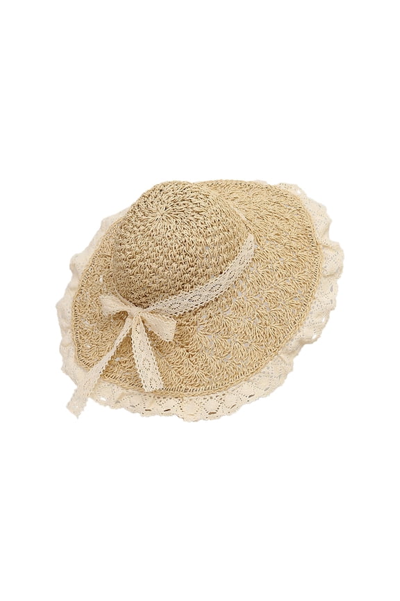 Elegant Pineapple Lace Bowknot Wide Brims Sun Hat For Women Beach Outdoor Straw Braided Design Lightweight Hat