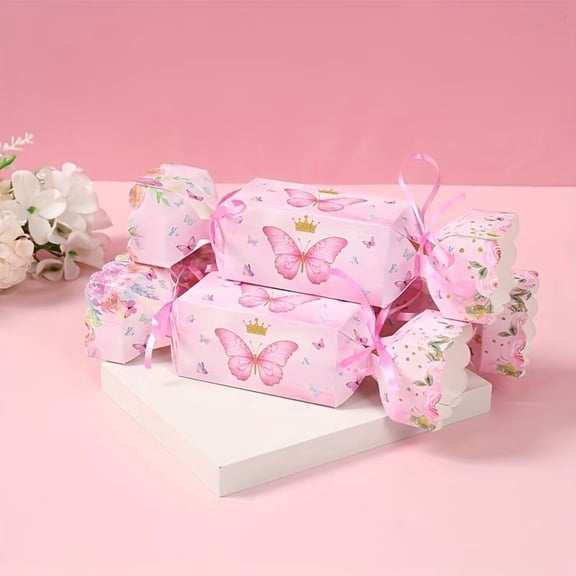 Elegant Pink Butterfly Candy Boxes Set of 6 for Birthday Wedding Party Favors Decorative Gift Containers
