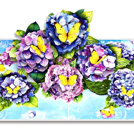 Wonder Paper Art Pop-Up Greeting Card, Hydrangea Butterflies, Pink, 5" x 7"