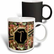 3drose, Elegant Pink Camouflage Monogram Letter T Faux Gold Wood Grain Image, 11oz Magic Transforming Mug