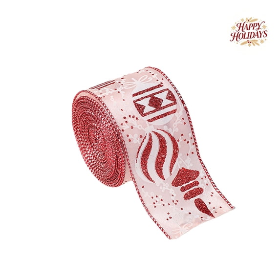 Elegant Pink Christmas Ribbon 2.19 Yards with Printed Satin Pattern, Soft Fabric for DIY