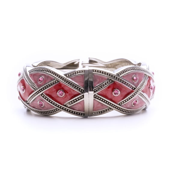 Elegant Pink Crystal Hinged Bangle Bracelet with Austrian Crystals and Enamel Design Jewelry Bracelet Silver
