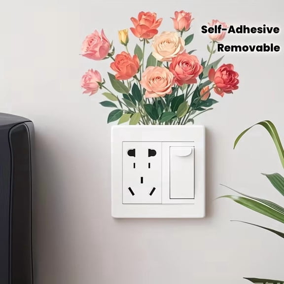 Elegant Pink Floral Switch Sticker - Removable Self-Adhesive Wall Decal for Home Decor