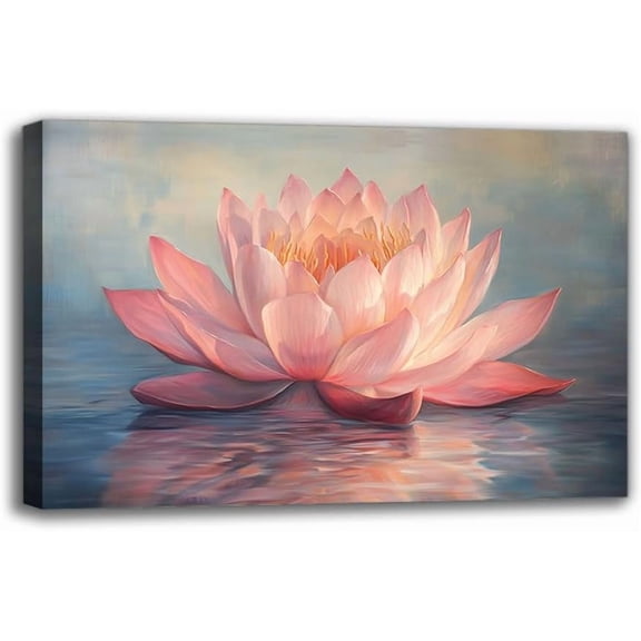 Elegant Pink Lotus Flower Canvas Wall Art Prints - Modern Framed Floral Picture Wall Decor for Living Room Bedroom Bathroom Kitchen Home Office Decor - Ideal Gift for Nature Lover (36W" X 24L")