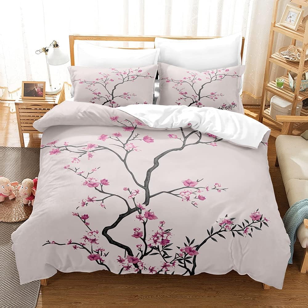Elegant Pink Magnolia Duvet Cover Set with 79" x 90" Duvet Cover and