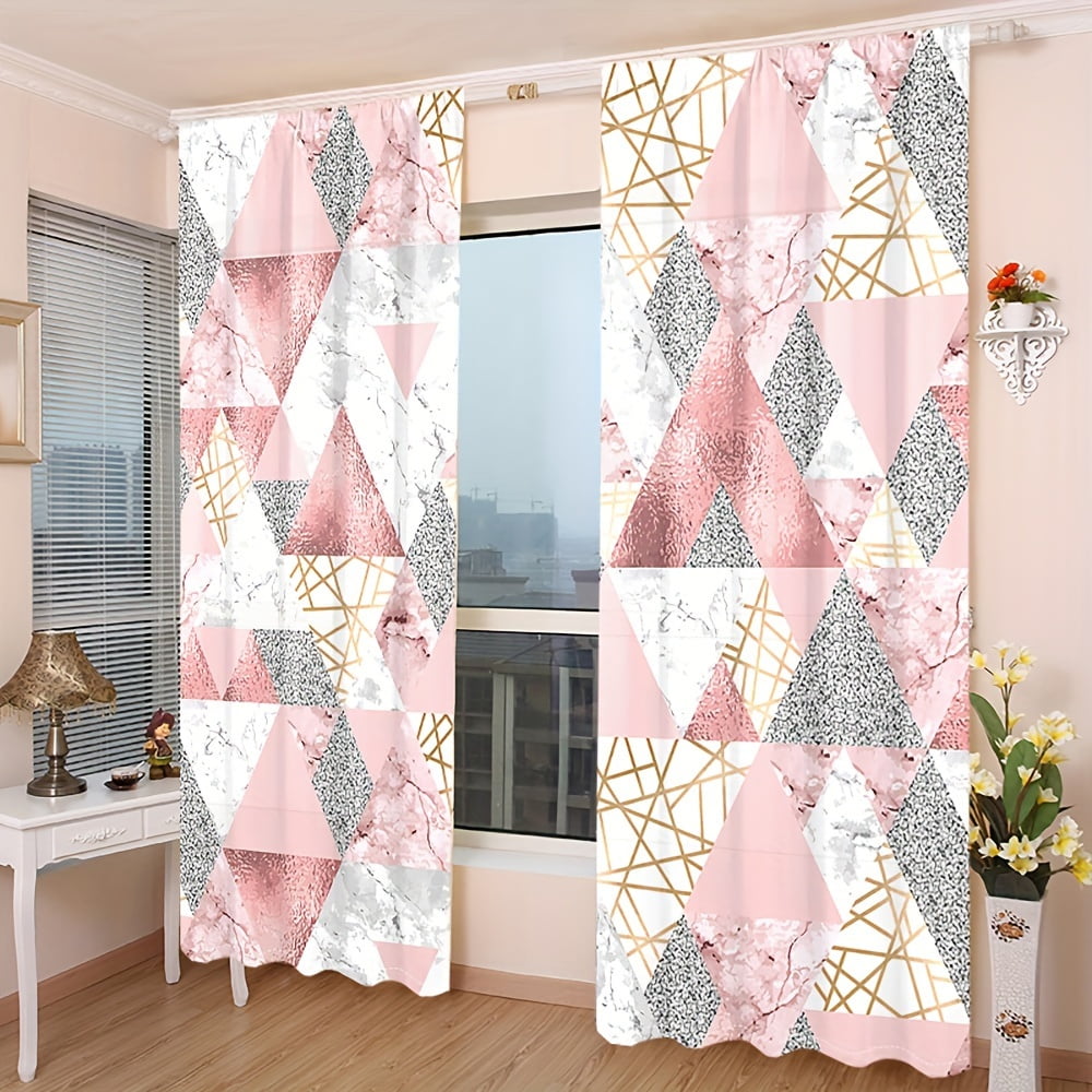 Curated visual reference: Fresh Look at Elegant Pink Marble Geometric Print Curtains 2Pc Set